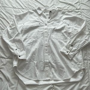 AERIE Long Sleeve White Button Up (Size: M)